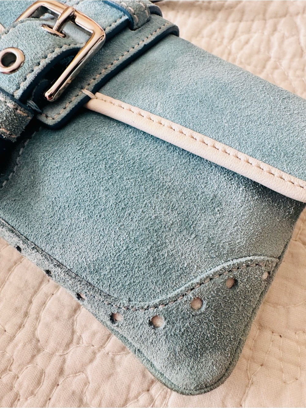 Coach Y2K Teal Suede Wristlet Clutch with Buckle Detail - Picture 8 of 11